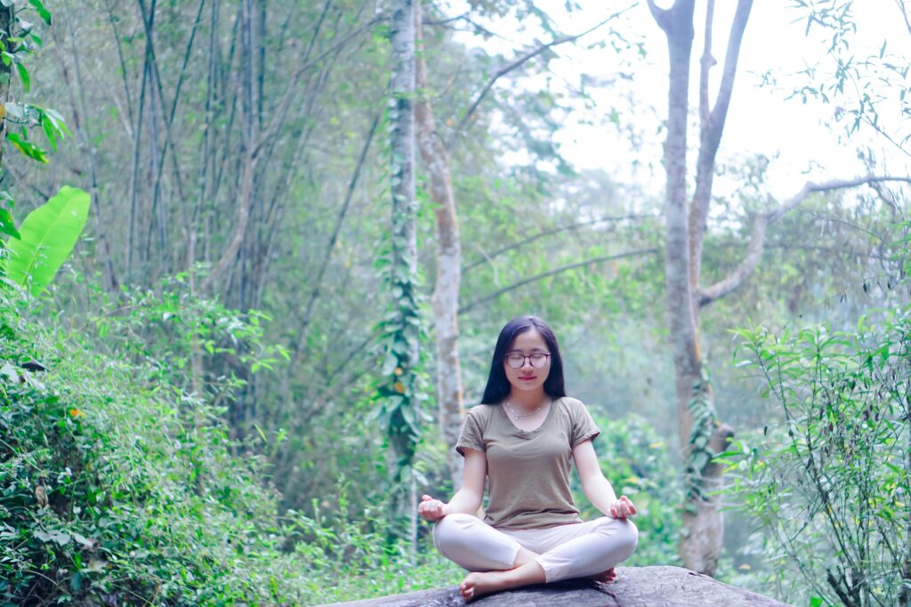 woman meditating using spiral method